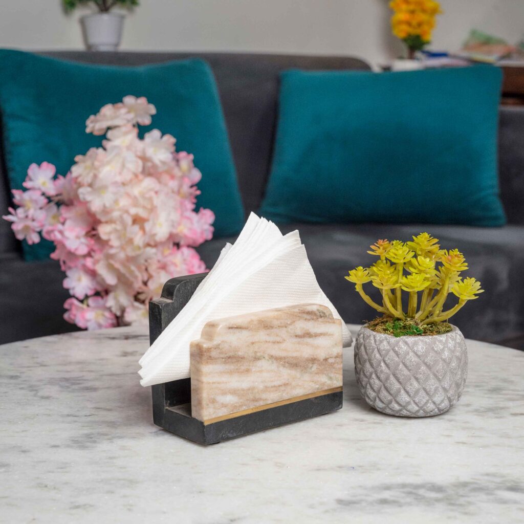 BLACK BROWN MARBLE NAPKIN HOLDER LUXLINA