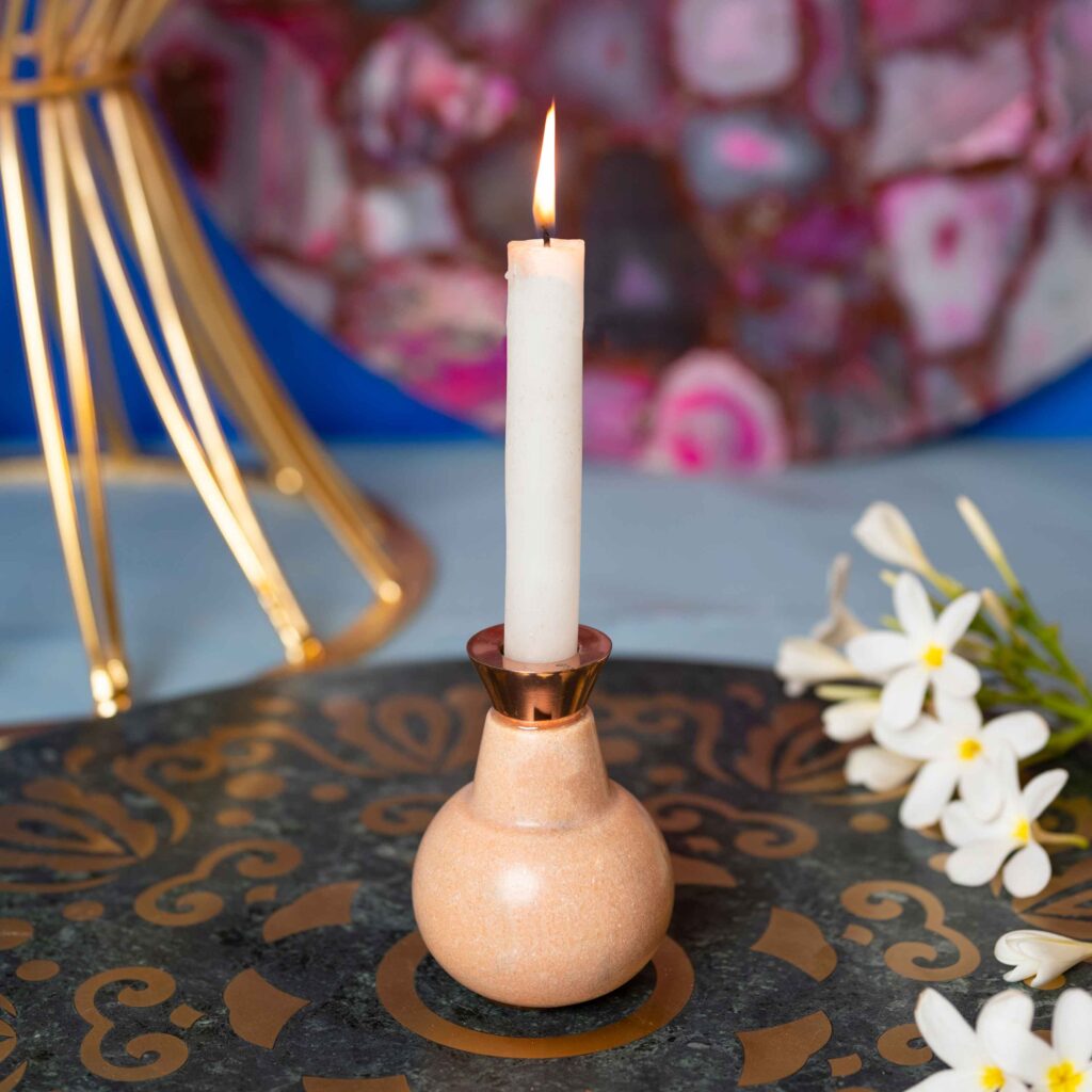 PINK MARBLE CANDLE HOLDER WITH METAL LUXLINA