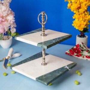 WHITE-GREEN-MARBLE-TWO-TIER-CAKE-STAND
