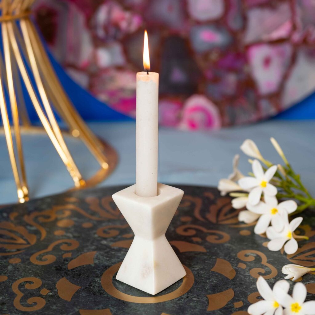WHITE MARBLE CANDLE HOLDER LUXLINA