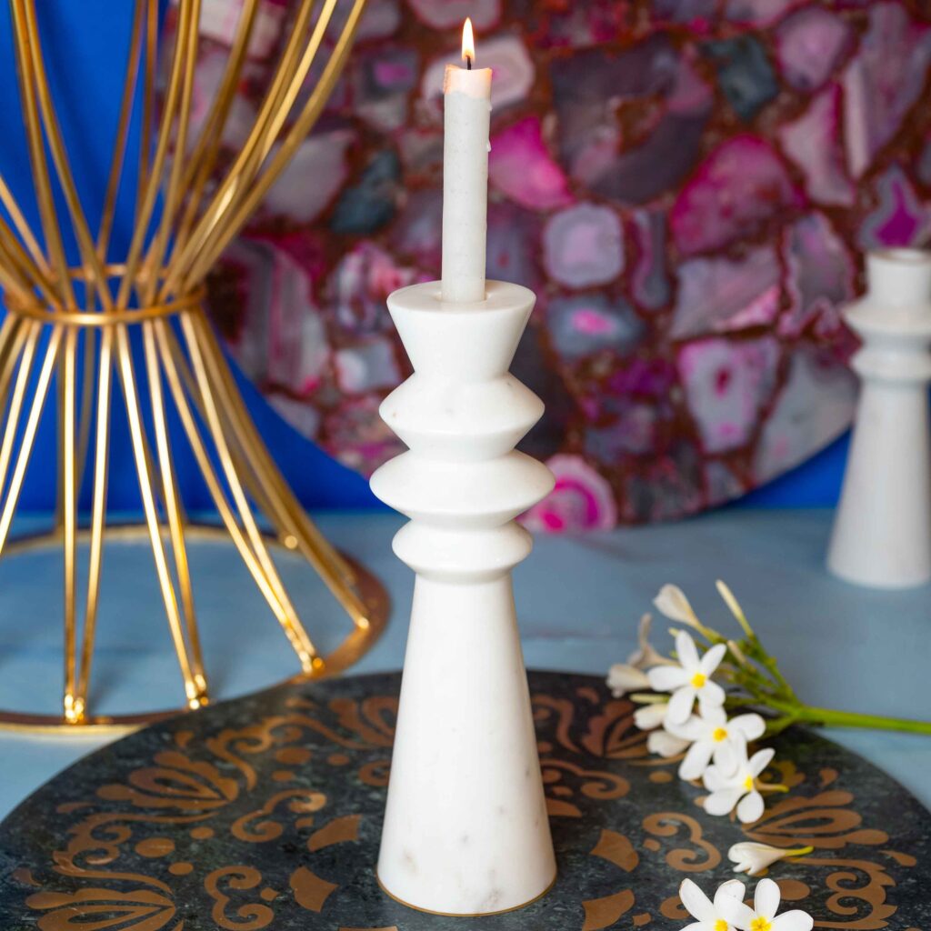 WHITE MARBLE CANDLE HOLDER LUXLINA