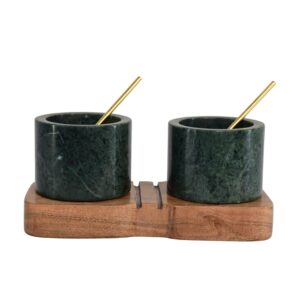 Green Marble Bowls With Wooden Base