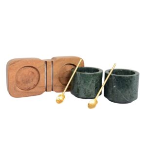 Green Marble Bowls With Wooden Base