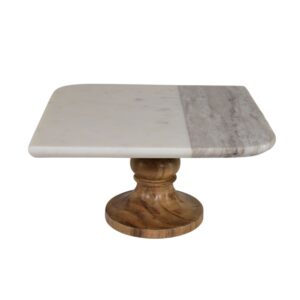 white and brown marble cake stand