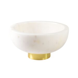 white marble bowl with brass base