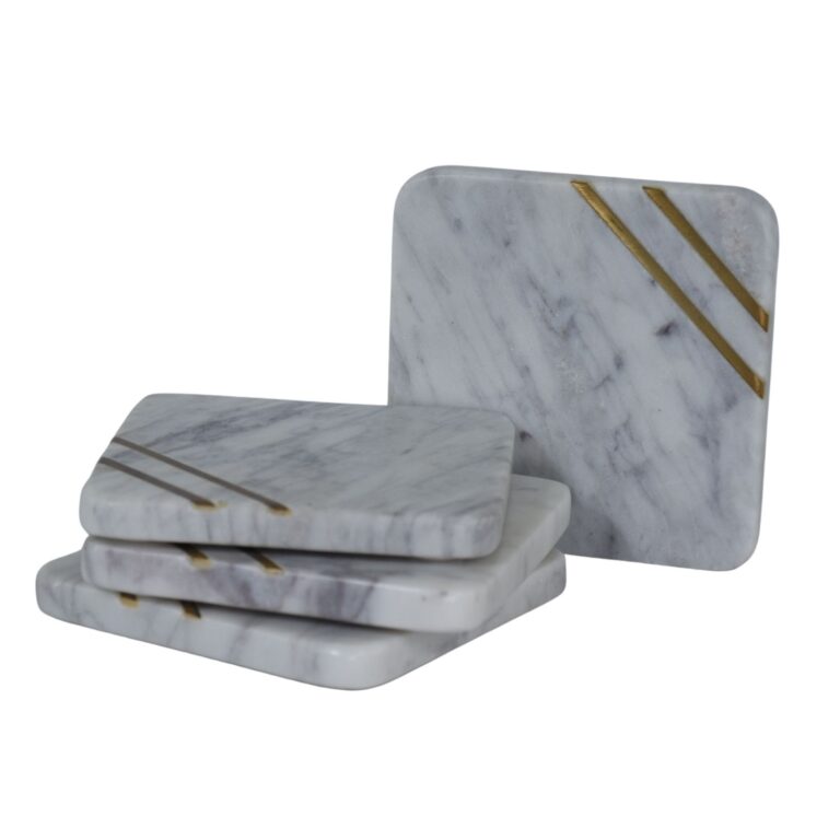 white marble brass inlay coasters