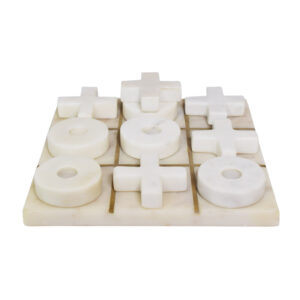 White Marble Brass Inlay Tic Tac Toe Game
