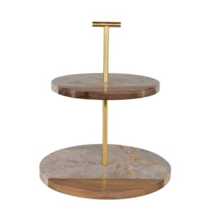 wood and marble two tier cake stand