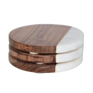 wood and white marble coasters