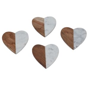 wood and white marble heart shape coasters