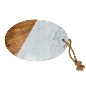wood and white marble platters