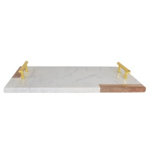 wood and white marble tray