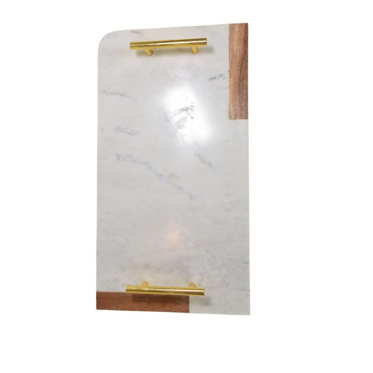 wood and white marble tray