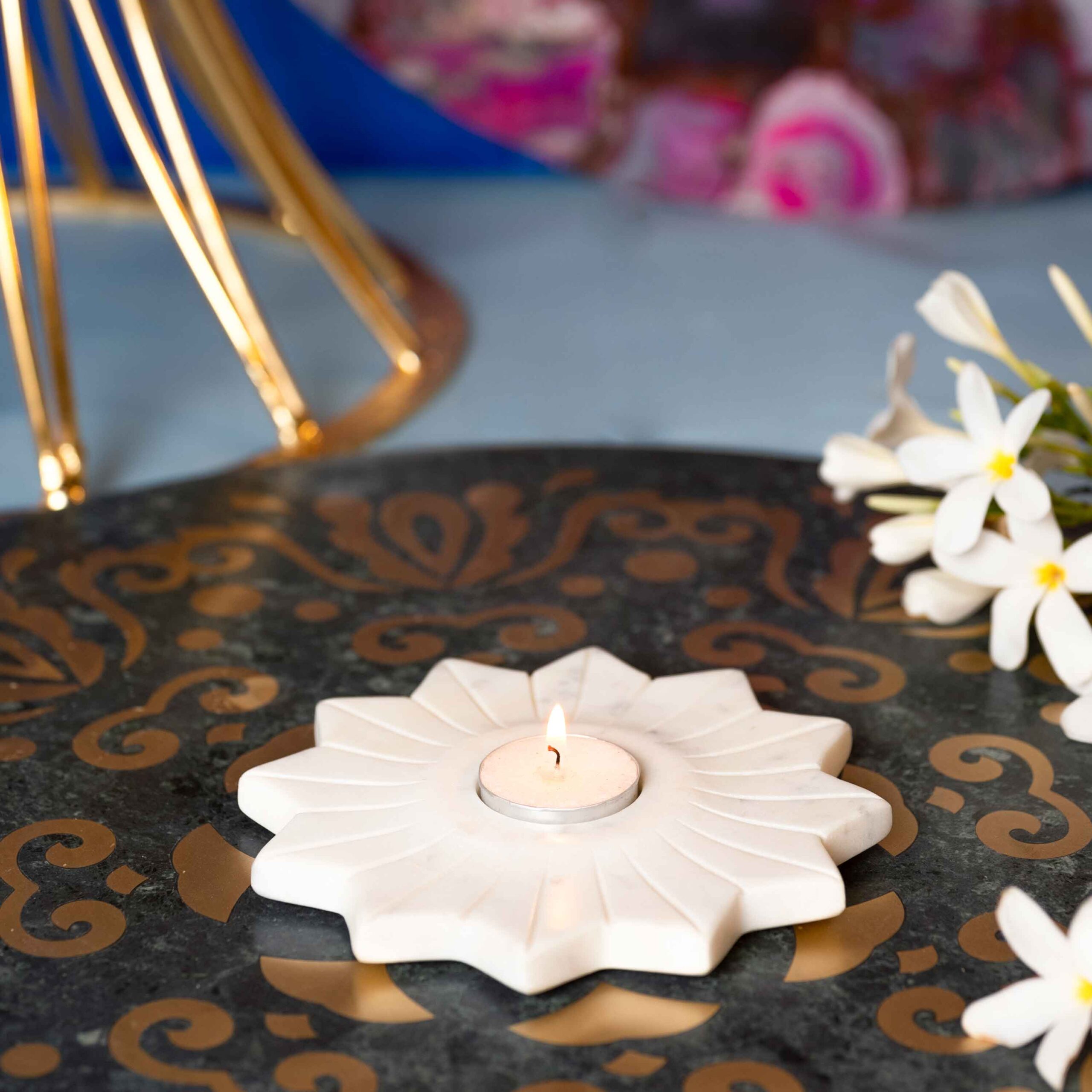 White Marble Flower Candle Holder